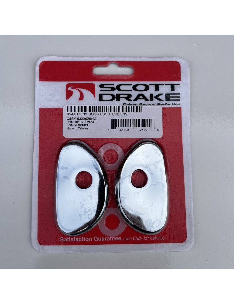 1965-1966 Mustang Pony Interior Deluxe Door Handle Escutcheons – Chrome Plates (Pair)